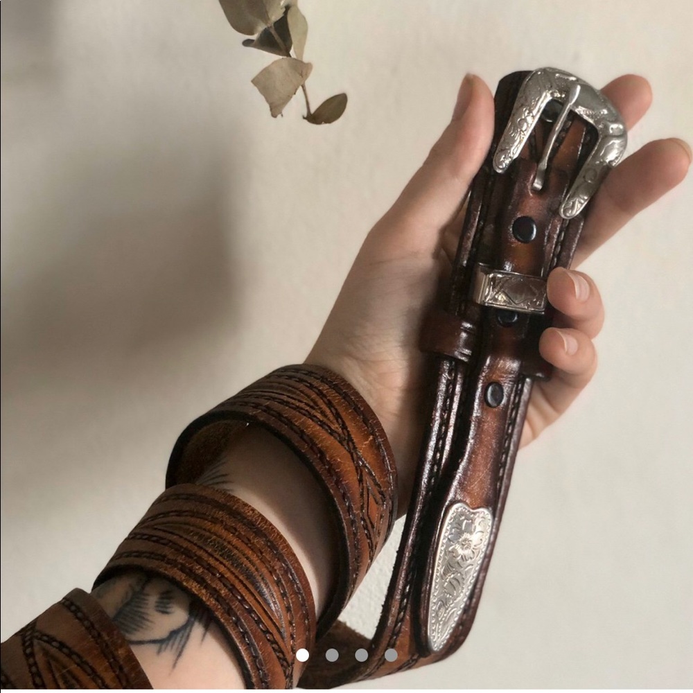 BROWN LEATHER RANGER BELT WITH SILVER